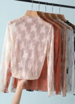 Elegant Floral Mesh Top – Women's Sheer Long Sleeve Mesh Undershirt - Product code: IMP1-T - Image 11