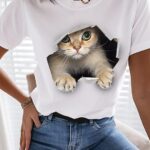 Cat Figure graphic Ladies Half sleeve T-shirt T-shirt | WTEE-012