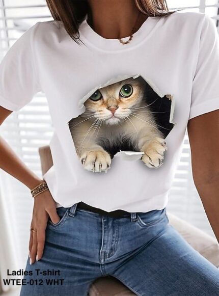 Cat Figure graphic Ladies Half sleeve T-shirt T-shirt | WTEE-012