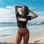 CONIAL Designed Printed wide neck Crop Top - CROP:1029