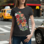 Chic Urban Women's T-Shirt with Lush Floral Artwork - WTEE-1501