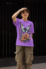 Butterfly and Floral Graphic Women's T-Shirt - Casual Chic Outfit - WTEE-1520 - Image 3