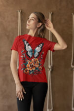 Butterfly and Floral Graphic T-Shirt - WTEE-1520 - Image 4