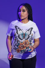 Butterfly and Floral Graphic T-Shirt - WTEE-1520 - Image 3