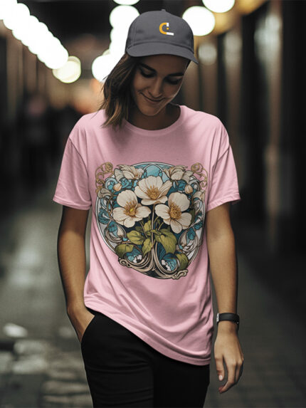 Nouveau Floral Women's T-Shirt – Elegant Design - WTEE-1523