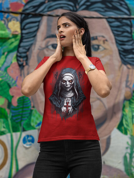 Nun Figure Graphic Ladies Crew Neck T-shirt - WTEE-1526
