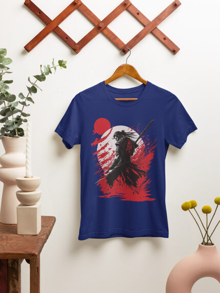 Samurai Warrior in Red Graphic Tee – Epic Battle Scene T-Shirt - TEE-1727