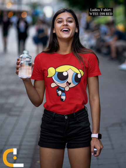 Bubbles Powerpuff Girl Cartoon Graphic Ladies T-shirt - WTEE-299