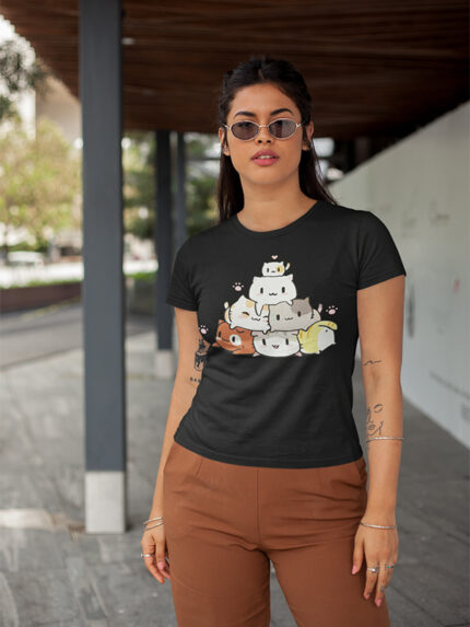 Puppy Pillar Round Neck Womens T-shirt | WTEE-324