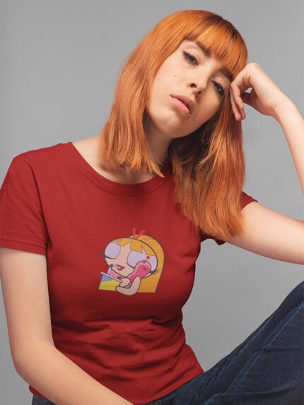 Blossom Cartoon Graphic Round Neck Female T-shirt | WTEE-328