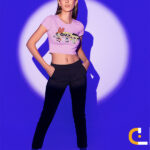 Powerpuff Girls Cartoon Graphic Print with Round Neck Crop Top - CROP-033