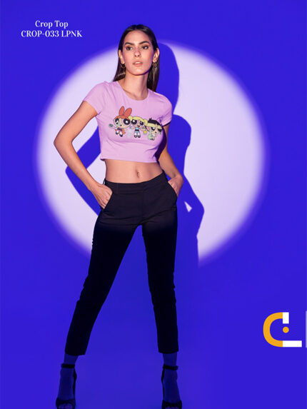 Powerpuff Girls Cartoon Graphic Print with Round Neck Crop Top - CROP-033