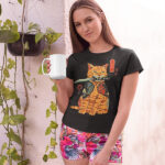 Samurai Sword Cat Designed Ladies T-shirt - WTEE-346