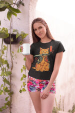 Samurai Sword Cat Designed Ladies T-shirt - WTEE-346
