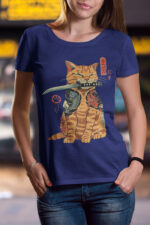 Samurai Sword Cat Designed Ladies T-shirt - WTEE-346 - Image 2