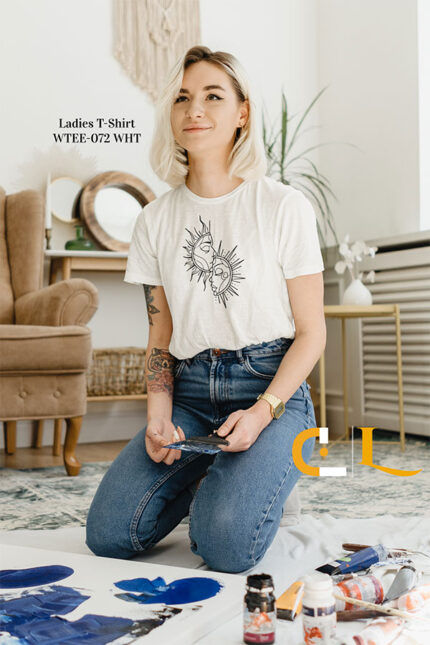 Summer White Round neck half sleeve Ladies T-shirt | WTEE-072