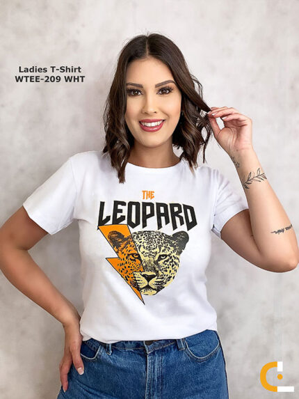 Leopard Graphical Printed Ladies Crew neck T-shirt | WTEE-091