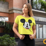 Mickey Mouse Designed Short Sleeve Ladies Cropped Tee - CROP-098