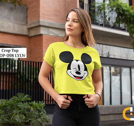 Mickey Mouse Designed Short Sleeve Ladies Cropped Tee - CROP-098