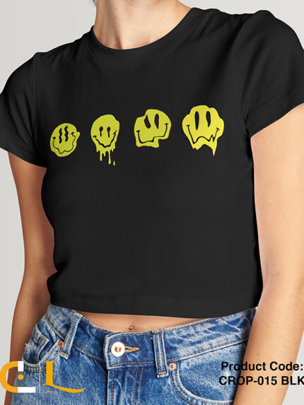 Melting Emotion Emoji Printed Short Sleeve Crop Top | CROP-015
