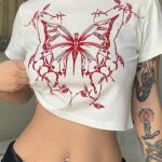 Red Butterfly Slayer Graphic Crop Top - Conial - CROP:028