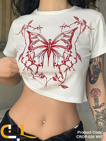 Red Butterfly Slayer Graphic Crop Top - Conial - CROP:028