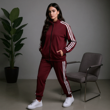 Comfortable Tracksuit Set with Classic Side Stripes -  Track jacket and Track Pant | Maroon Color TST-B4M