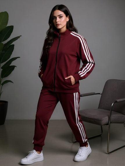 Comfortable Tracksuit Set with Classic Side Stripes -  Track jacket and Track Pant | Maroon Color TST-B4M