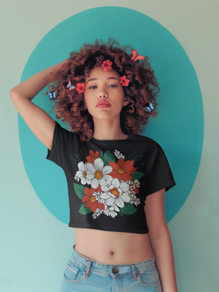 Floral Designed Ladies Round Neck Crop Top - Crop-1509