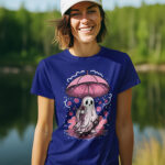 Spooky Sweet: Ghost with Pink Umbrella Ladies T-Shirt - WTEE-1527