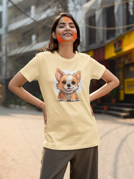 Corgi Charm: Adorable Corgi Graphic Ladies T-Shirt - WTEE-1528