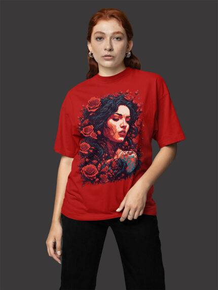 Relaxed Fit Vintage-Inspired Floral Face Print Ladies T-shirt - WTEE-1531