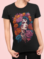 Day of the Dead Floral Art Ladies T-shirt - WTEE-1540 - Image 4