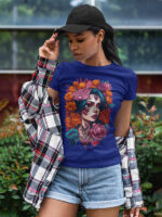 Day of the Dead Floral Art Ladies T-shirt - WTEE-1540 - Image 2