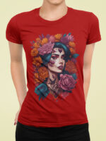 Day of the Dead Floral Art Ladies T-shirt - WTEE-1540 - Image 3