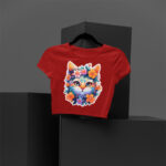 Floral Cat Designed Ladies Crop Top - Crop-1563