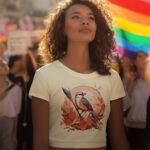 Bird & Autumn Leaves Art Crop Top – Nature-Inspired Design with Bold Details - Crop-1568