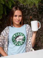 Cats & Coffee Enthusiast Tee with Fun Design - WTEE-1056 - Image 3