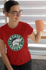 Cats & Coffee Enthusiast Tee with Fun Design - WTEE-1056 - Image 4