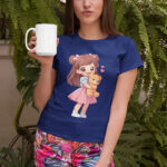 Adorable Girl and Teddy Bear Graphic T-Shirt for Cute Style - WTEE-1074