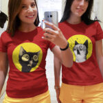 Quirky Cat Matching T-Shirts for Women – Fun Cartoon Design