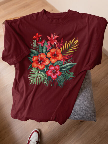 Floral Designed Trendy Oversized Drop Shoulder T-Shirt-DRP-1555