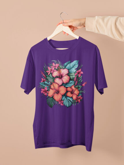 Hibiscus Flower Designed Ladies T-shirt-WTEE-1559
