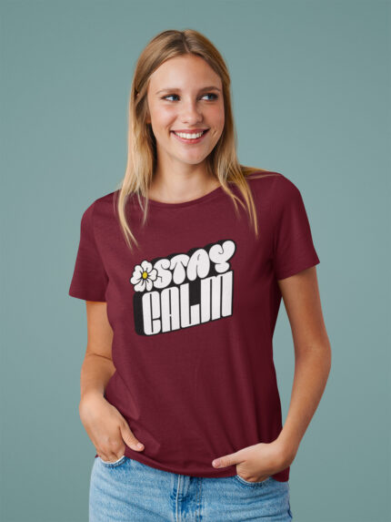 Stay Calm Printed Casual Cotton Ladies T-Shirt - WTEE-2032