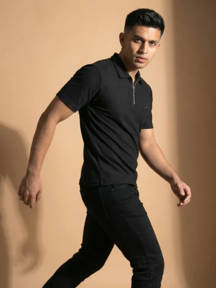 Premium Ribbed Half Zip Polo T-Shirt - PLV4-02