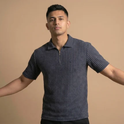 Premium Ribbed Half Zip Polo T-Shirt - PLV4-05