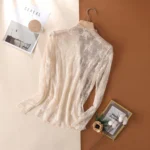 Elegant Floral Mesh Top – Women's Sheer Long Sleeve Mesh Undershirt - Product code: IMP1-T - Image 12