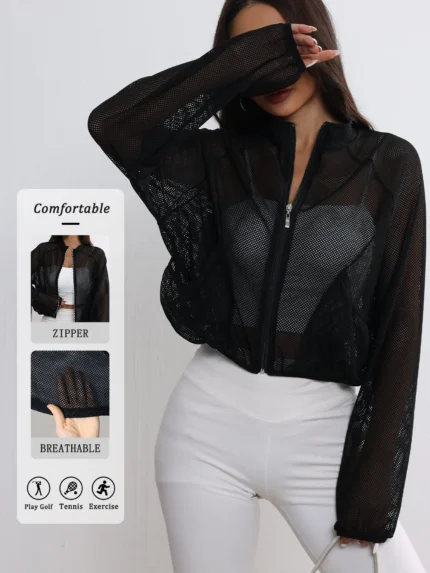 Women's Mesh Yoga Jacket – Lightweight Breathable Sports Top with Zipper -IMP14J