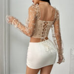Floral Embroidered Corset Top with Sheer Mesh Sleeves, Structured Bust Support & Adjustable Back Tie - IMP-20CT - Image 15