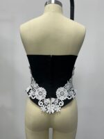 Structured Lace-Up Bodice Top with White Floral Appliqué | IMP-23-CT - Image 8